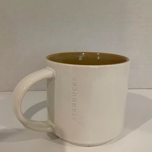 Starbucks 2013 Beige Ceramic Mug w/Etched Lettering & Carmel Color Inside 14 oz.